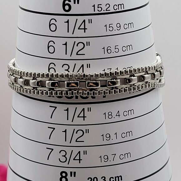 Goldette Bracelet Silver Tone Three-Row Fold Over Clasp Safety Chain 7 Inch - Picture 6 of 6